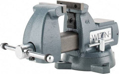 Wilton - 4" Jaw Width x 4-1/2" Jaw Opening Capacity, 3-7/16" Throat Depth, Bench & Pipe Combination Vise - 1/4 to 2" Pipe Capacity, Swivel Base, Bolt Down Attachment, Ductile Iron - Eagle Tool & Supply