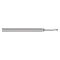 Variable Helix End Mills for Aluminum Alloys - 0.0200″ Cutter Diameter × 0.0020″ Radius × 0.0300″ Length of Cut × 0.1000″ Reach Carbide Corner Radius End Mill for Aluminum Alloys, 3 Flutes, TiB2 Coated - Exact Industrial Supply