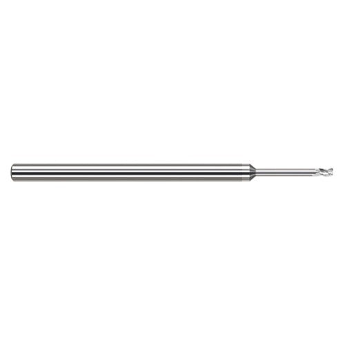 Variable Helix End Mills for Aluminum Alloys - 0.0150″ (1/64″) Cutter Diameter × 0.0020″ Radius × 0.0230″ Length of Cut × 0.1250″ (1/8″) Reach Carbide Corner Radius End Mill for Aluminum Alloys, 3 Flutes, TiB2 Coated - Exact Industrial Supply