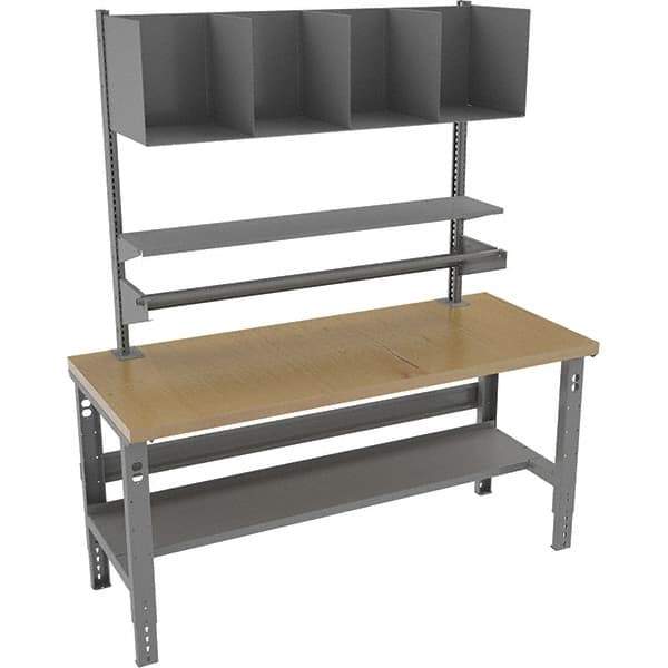 Tennsco - 72 Wide x 36" Deep x 83-7/16" High, Wood Workbench with Lower Shelf - Adjustable Legs, Medium Gray - Eagle Tool & Supply