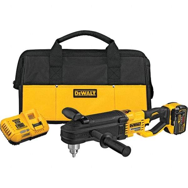 DeWALT - 60 Volt 1/2" Chuck Inline Handle Cordless Drill - 1320 RPM, Keyed Chuck, Reversible, 1 Lithium-Ion Battery Included - Eagle Tool & Supply