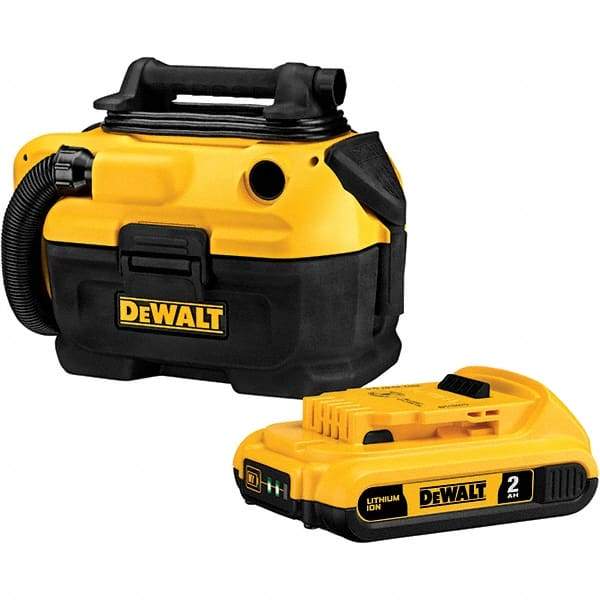 DeWALT - 2 Gal Plastic Tank, Electric & Battery Powered Wet/Dry Vacuum - 120 VAC & 18/20 Volt, 5' Hose Fitting, Cordless, HEPA Filter, Accessories Included - Eagle Tool & Supply