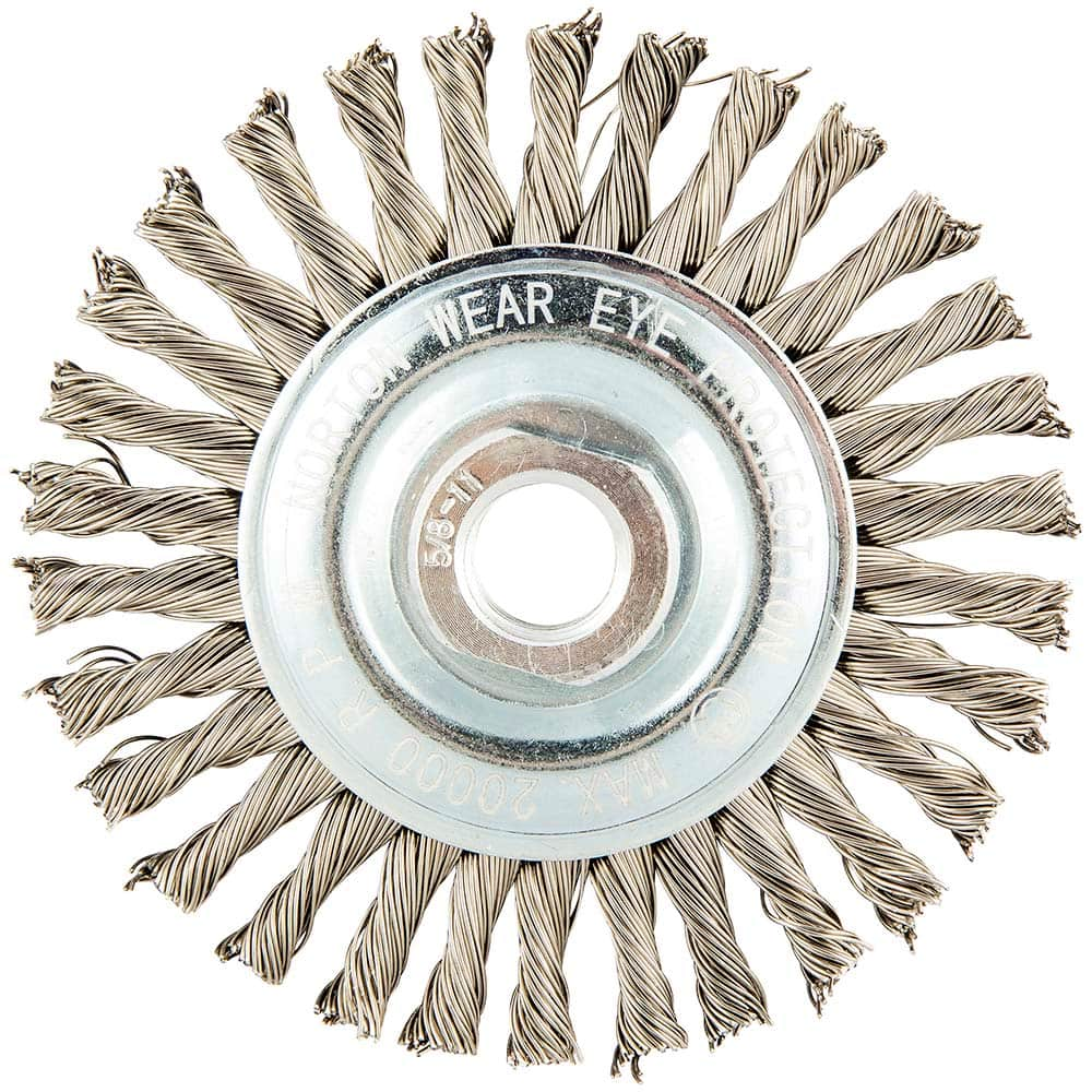 Norton - 4" OD, 5/8-11 Arbor Hole, Stringer Bead Stainless Steel Wheel Brush - Eagle Tool & Supply