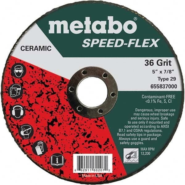 Metabo - 5" Diam, 7/8" Hole, 36 Grit Ceramic Alumina Fiber Disc - Eagle Tool & Supply