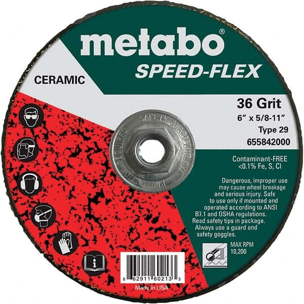 Metabo - 6" Diam, 5/8-11 Hole, 36 Grit Ceramic Alumina Fiber Disc - Eagle Tool & Supply