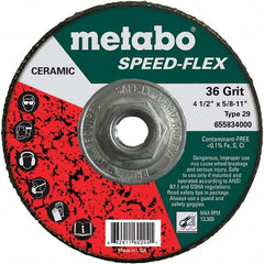 Metabo - 4-1/2" Diam, 5/8-11 Hole, 36 Grit Ceramic Alumina Fiber Disc - Eagle Tool & Supply