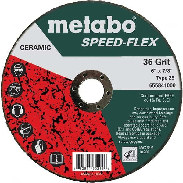 Metabo - 6" Diam, 7/8" Hole, 36 Grit Ceramic Alumina Fiber Disc - Eagle Tool & Supply