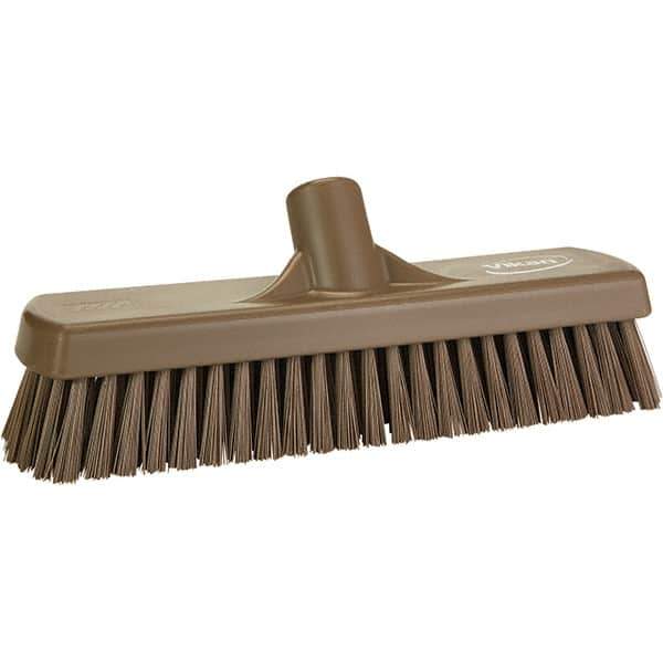 Vikan - 1.7" Bristle Length, Polyester Scrub Brush - 11-1/4" Long x 3" Wide Head, 11-1/4" OAL, Brown, Polypropylene Block - Eagle Tool & Supply