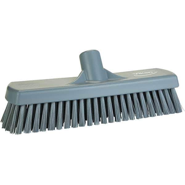 Vikan - 1.7" Bristle Length, Polyester Scrub Brush - 11-1/4" Long x 3" Wide Head, 11-1/4" OAL, Gray, Polypropylene Block - Eagle Tool & Supply