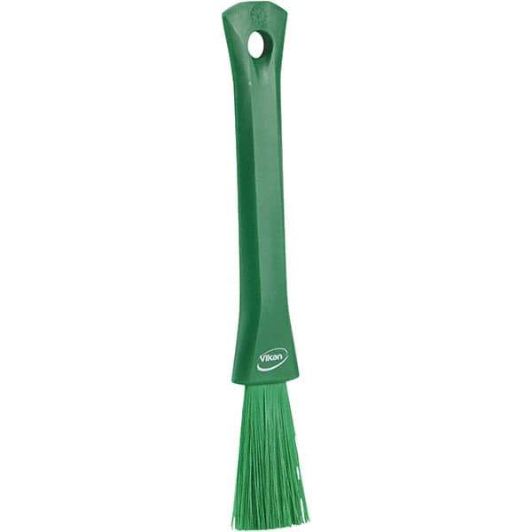 Vikan - 2-1/4" Bristle Length, Polyester Detail Brush - 1-1/4" Long x 0.4" Wide Head, 8.07" OAL, Ergonomic Handle, Green, Polypropylene Block - Eagle Tool & Supply