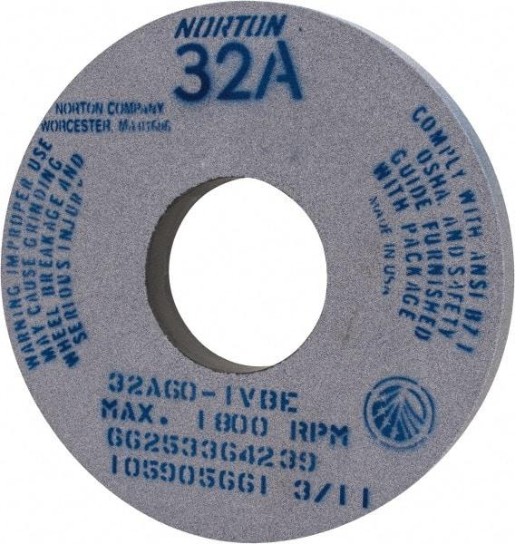 Norton - 14" Diam x 5" Hole x 1-1/2" Thick, I Hardness, 60 Grit Surface Grinding Wheel - Aluminum Oxide, Type 1, Medium Grade, 1,800 Max RPM, Vitrified Bond, No Recess - Eagle Tool & Supply