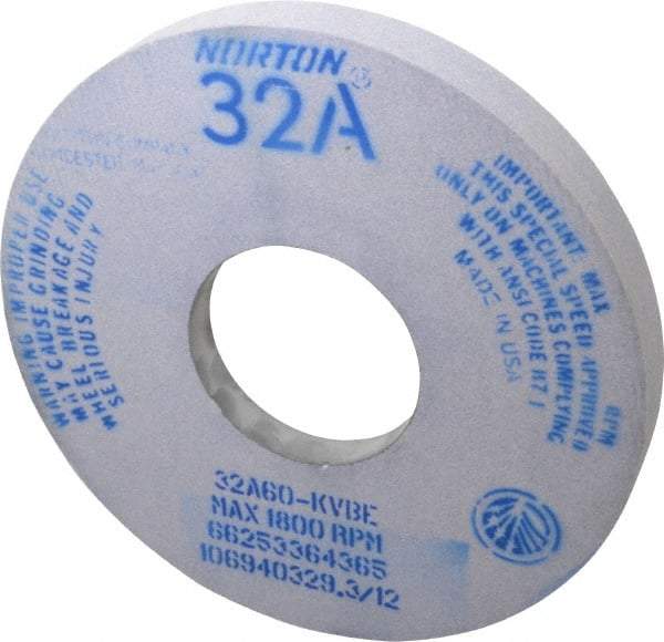 Norton - 14" Diam x 5" Hole x 1-1/2" Thick, K Hardness, 60 Grit Surface Grinding Wheel - Aluminum Oxide, Type 5, Medium Grade, 1,800 Max RPM, Vitrified Bond, One-Side Recess - Eagle Tool & Supply