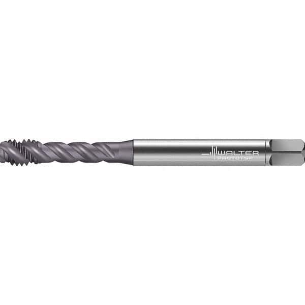 Walter-Prototyp - 3/8-16 UNC 3 Flute 2BX Semi-Bottoming Spiral Flute Tap - High Speed Steel, TiAlN Finish, 100mm OAL, Right Hand Flute, Right Hand Thread, Series TC142 - Eagle Tool & Supply