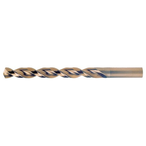 #44 RHS / RHC HSS-CO 8% (M42) 135 Degree Split Point Q-Cobalt Wide Land Parabolic Jobber Drill - Straw / Gold Oxide - Exact Industrial Supply