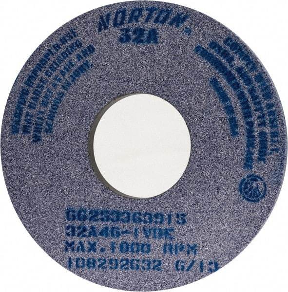 Norton - 14" Diam x 5" Hole x 1" Thick, I Hardness, 46 Grit Surface Grinding Wheel - Aluminum Oxide, Type 1, Coarse Grade, 1,800 Max RPM, Vitrified Bond, No Recess - Eagle Tool & Supply