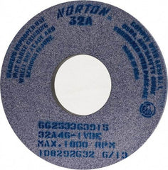Norton - 14" Diam x 5" Hole x 1" Thick, I Hardness, 46 Grit Surface Grinding Wheel - Aluminum Oxide, Type 1, Coarse Grade, 1,800 Max RPM, Vitrified Bond, No Recess - Eagle Tool & Supply