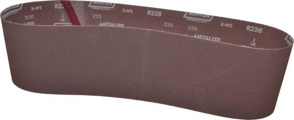 Norton - 6" Wide x 48" OAL, 220 Grit, Aluminum Oxide Abrasive Belt - Aluminum Oxide, Very Fine, Coated, X Weighted Cloth Backing, Series R228 - Eagle Tool & Supply