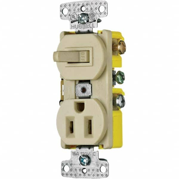 Hubbell Wiring Device-Kellems - Combination Wall Switch & Receptacles Combination Switch/Receptacle Type: Combination Outlet & Switch Color: Ivory - Eagle Tool & Supply