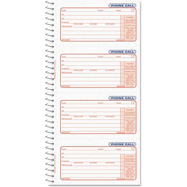 UNIVERSAL - Note Pads, Writing Pads & Notebooks Writing Pads & Notebook Type: Telephone Message Book Size: 5 x 3-3/8 - Eagle Tool & Supply