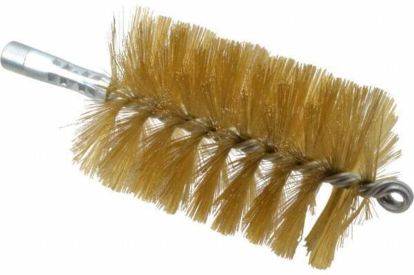 Schaefer Brush - 4-1/2" Brush Length, 3" Diam, Double Stem, Single Spiral Tube Brush - 8" Long, Brass, 1/4" NPSM Male Connection - Eagle Tool & Supply