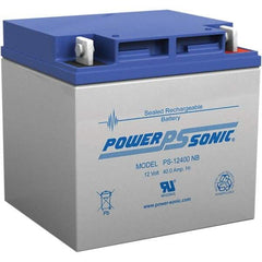 Power-Sonic - Lead-Acid, Nut/Bolt Terminal, 12 Volt, 40 Amp, Lead Rechargeable Battery - 7.5mm Hole Diam, 6mm Tab Thickness, 6-1/2" Wide x 6.69" High x 7.76" Deep - Eagle Tool & Supply