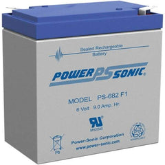 Power-Sonic - Lead-Acid, Quick-Disconnect Tab Terminal, 6 Volt, 9 Amp, Lead Rechargeable Battery - 3/16" Tab Width x 0.8mm Tab Thickness, 2.2" Wide x 4.65" High x 3.86" Deep - Eagle Tool & Supply