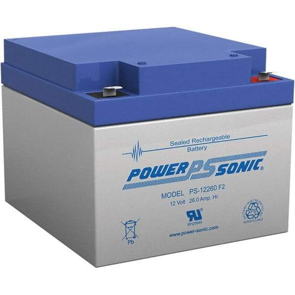 Power-Sonic - Lead-Acid, Quick-Disconnect Tab Terminal, 12 Volt, 26 Amp, Lead Rechargeable Battery - 1/4" Tab Width x 0.8mm Tab Thickness, 6.97" Wide x 4.92" High x 6.56" Deep - Eagle Tool & Supply