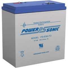 Power-Sonic - Lead-Acid, Quick-Disconnect Tab Terminal, 6 Volt, 36 Amp, Lead Rechargeable Battery - 1/4" Tab Width x 0.8mm Tab Thickness, 3.35" Wide x 6-1/2" High x 6-1/4" Deep - Eagle Tool & Supply