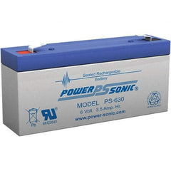 Power-Sonic - Lead-Acid, Quick-Disconnect Tab Terminal, 6 Volt, 3.5 Amp, Lead Rechargeable Battery - 3/16" Tab Width x 0.8mm Tab Thickness, 1.34" Wide x 2.35" High x 5.28" Deep - Eagle Tool & Supply