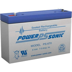 Power-Sonic - Lead-Acid, Quick-Disconnect Tab Terminal, 6 Volt, 7 Amp, Lead Rechargeable Battery - 3/16" Tab Width x 0.8mm Tab Thickness, 1.34" Wide x 3.7" High x 5.95" Deep - Eagle Tool & Supply
