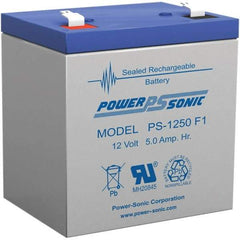 Power-Sonic - Lead-Acid, Quick-Disconnect Tab Terminal, 12 Volt, 5 Amp, Lead Rechargeable Battery - 3/16" Tab Width x 0.8mm Tab Thickness, 2.76" Wide x 3.98" High x 3.54" Deep - Eagle Tool & Supply