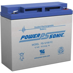 Power-Sonic - Lead-Acid, Quick-Disconnect Tab Terminal, 12 Volt, 18 Amp, Lead Rechargeable Battery - 1/4" Tab Width x 0.8mm Tab Thickness, 3" Wide x 6.59" High x 7.13" Deep - Eagle Tool & Supply