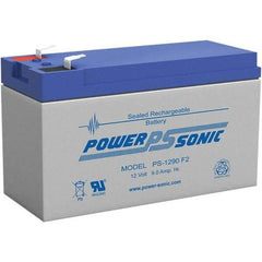 Power-Sonic - Lead-Acid, Quick-Disconnect Tab Terminal, 12 Volt, 9 Amp, Lead Rechargeable Battery - 1/4" Tab Width x 0.8mm Tab Thickness, 2.56" Wide x 3.7" High x 5.95" Deep - Eagle Tool & Supply