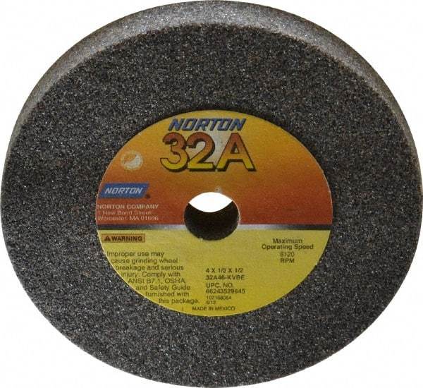 Norton - 46 Grit Aluminum Oxide Type 1 Internal Grinding Wheel - 4" Diam x 1/2" Hole x 1/2" Thick, 8,120 Max RPM, Type 1 Coarse Grade, K Hardness, Vitrified Bond, No Recess - Eagle Tool & Supply