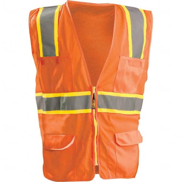 OccuNomix - Size 5XL HI-Vis Orange Mesh/Solid Surveyor's High Visibility Vest - Eagle Tool & Supply