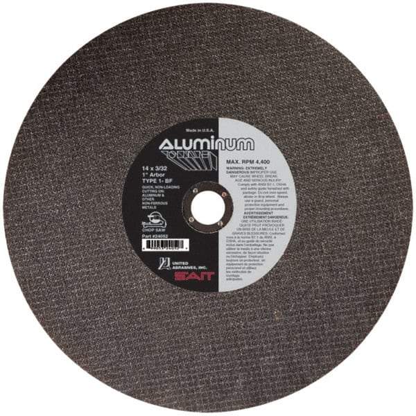 Sait - 14" Aluminum Oxide Cutoff Wheel - 3/32" Thick, 1" Arbor, 4,400 Max RPM, Use with Chop Saws - Eagle Tool & Supply