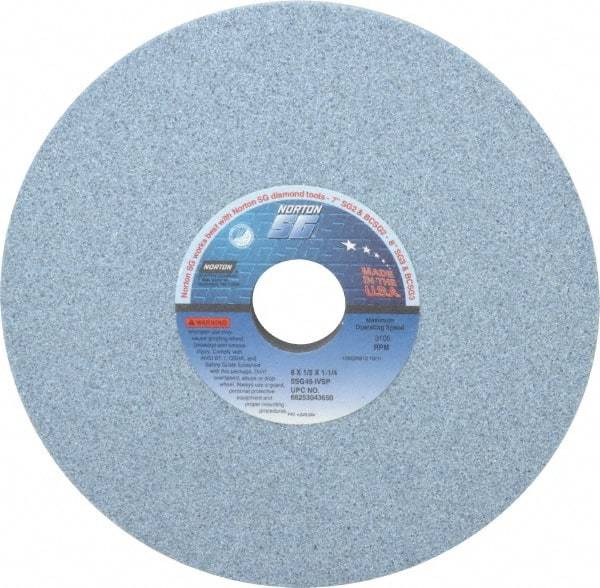 Norton - 8" Diam x 1-1/4" Hole x 1/2" Thick, I Hardness, 46 Grit Surface Grinding Wheel - Ceramic, Type 1, Coarse Grade, 3,105 Max RPM, Vitrified Bond, No Recess - Eagle Tool & Supply
