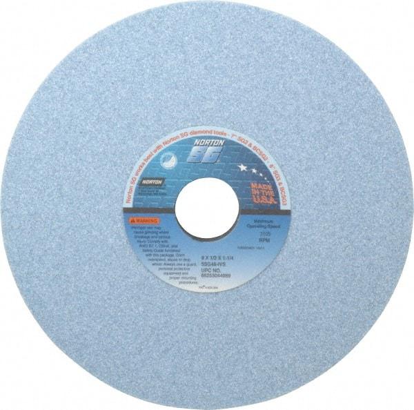 Norton - 8" Diam x 1-1/4" Hole x 1/2" Thick, I Hardness, 46 Grit Surface Grinding Wheel - Ceramic, Type 1, Coarse Grade, 3,105 Max RPM, Vitrified Bond, No Recess - Eagle Tool & Supply
