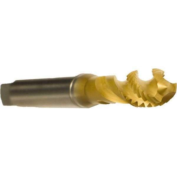 Emuge - M10x1.50 Metric 3 Flute 6H Modified Bottoming Spiral Flute Tap - Cobalt, TiN Finish, 100mm OAL, Right Hand Flute, Right Hand Thread, Series Enorm - Exact Industrial Supply