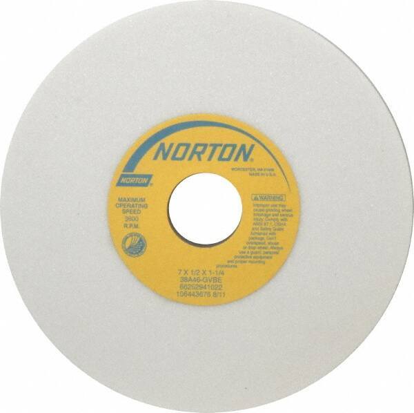 Norton - 7" Diam x 1-1/4" Hole x 1/2" Thick, G Hardness, 46 Grit Surface Grinding Wheel - Aluminum Oxide, Type 1, Coarse Grade, 3,600 Max RPM, Vitrified Bond, No Recess - Eagle Tool & Supply