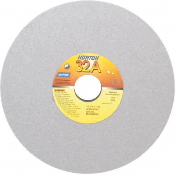 Norton - 8" Diam x 1-1/4" Hole x 3/4" Thick, K Hardness, 80 Grit Surface Grinding Wheel - Aluminum Oxide, Type 1, Medium Grade, 3,600 Max RPM, Vitrified Bond, No Recess - Eagle Tool & Supply
