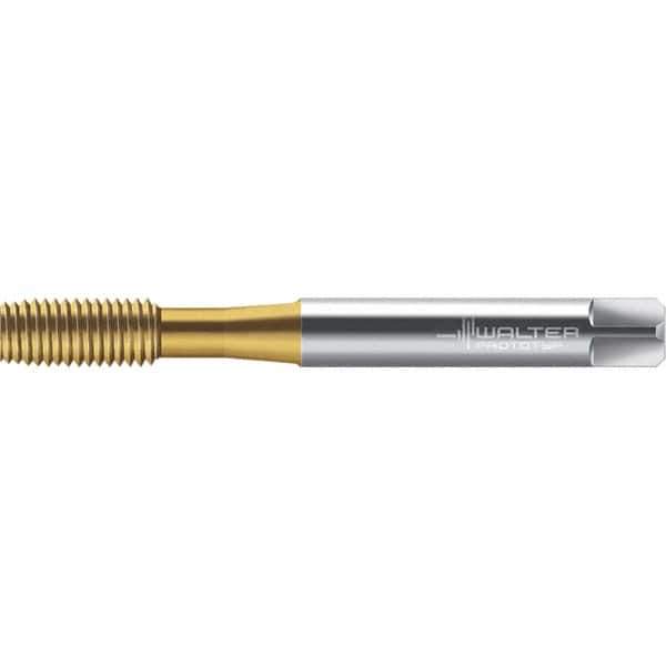 Walter-Prototyp - M4x0.70 DIN 2174 6GX 3.700 Thread Limit Semi-Bottoming Thread Forming Tap - Powdered Metal High Speed Steel, TiN Finish, 64.87mm OAL, 7mm Thread Length, Right Hand Thread, Series TC420 - Eagle Tool & Supply