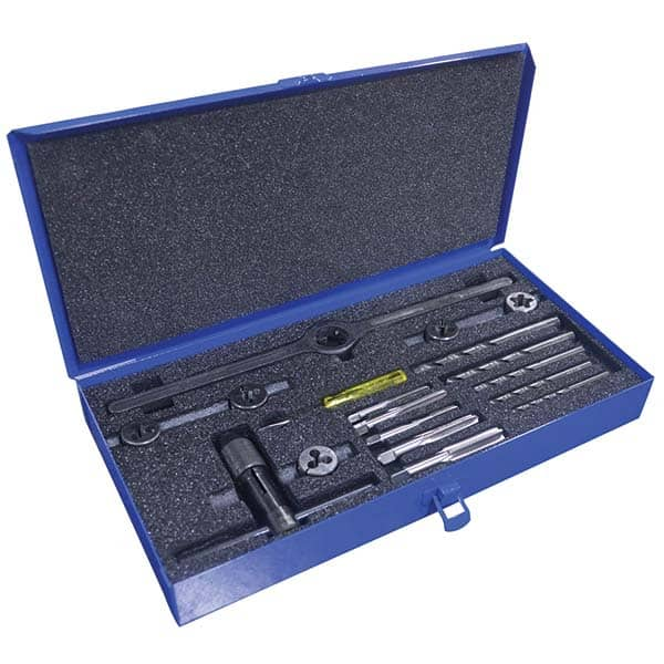 Greenfield Threading - Tap & Die Sets Minimum Tap Thread Size (mm): M6x1.00 Maximum Tap Thread Size (mm): M12x1.75 - Eagle Tool & Supply