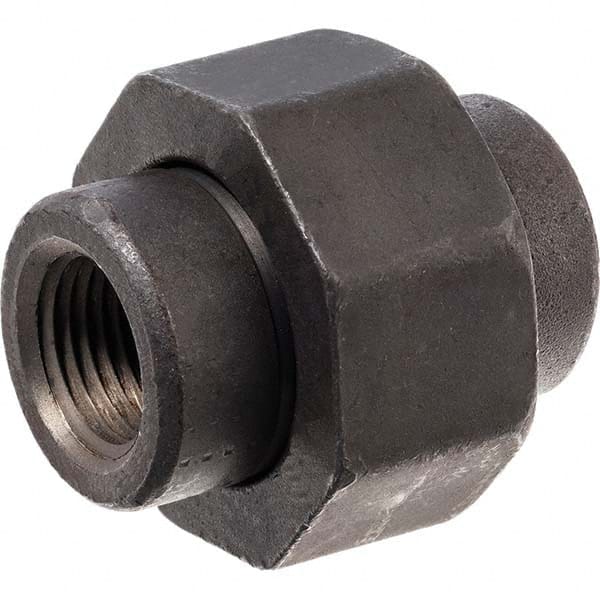 Black Union: 1″, Threaded Steel, Black Finish, Class 3000, ANSI/ASME B1.20.1, ANSI/ASME B16.11-MSS SP-83 & ASTM A105