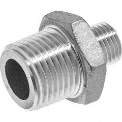 Pipe Reducing Hex Nipple: 1 x 3/4″ Fitting, 304 Stainless Steel MNPT x MNPT, Threaded, ASME B1.20.1 & ASTM A351, 150 psi