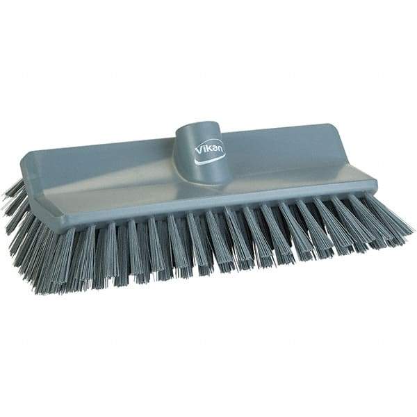 Vikan - 1-1/2" Bristle Length, Polyester Cleaning & Finishing Brush - 9-5/8" Long x 5" Wide Head, 9.6" OAL, Gray, Polypropylene Block - Eagle Tool & Supply