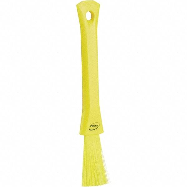 Vikan - 2-1/4" Bristle Length, Polyester Detail Brush - 1-1/4" Long x 0.4" Wide Head, 8.07" OAL, Ergonomic Handle, Yellow, Polypropylene Block - Eagle Tool & Supply