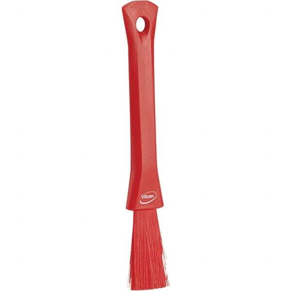 Vikan - 2-1/4" Bristle Length, Polyester Detail Brush - 1-1/4" Long x 0.4" Wide Head, 8.07" OAL, Ergonomic Handle, Red, Polypropylene Block - Eagle Tool & Supply