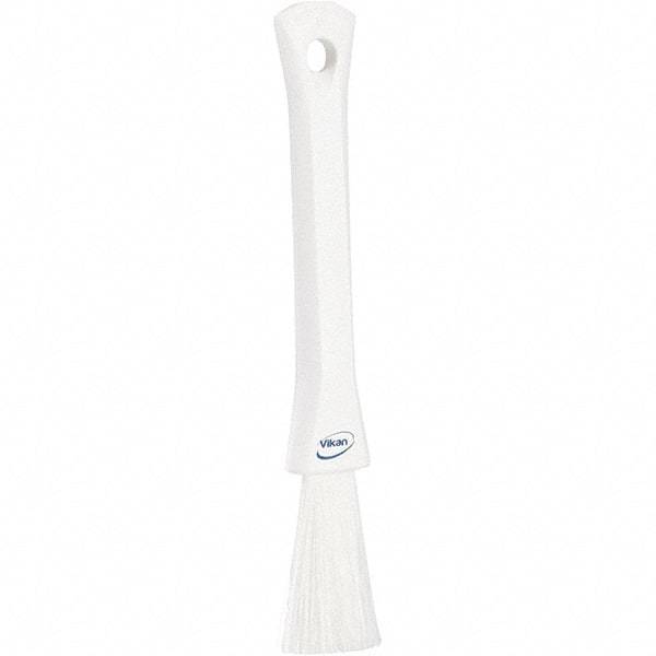 Vikan - 2-1/4" Bristle Length, Polyester Detail Brush - 1-1/4" Long x 0.4" Wide Head, 8.07" OAL, Ergonomic Handle, White, Polypropylene Block - Eagle Tool & Supply