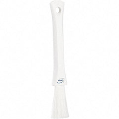 Vikan - 2-1/4" Bristle Length, Polyester Detail Brush - 1-1/4" Long x 0.4" Wide Head, 8.07" OAL, Ergonomic Handle, White, Polypropylene Block - Eagle Tool & Supply